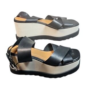 Free People Platform Sandals Criss Cross Ankle Strap Black Leather Size 8 ($178)